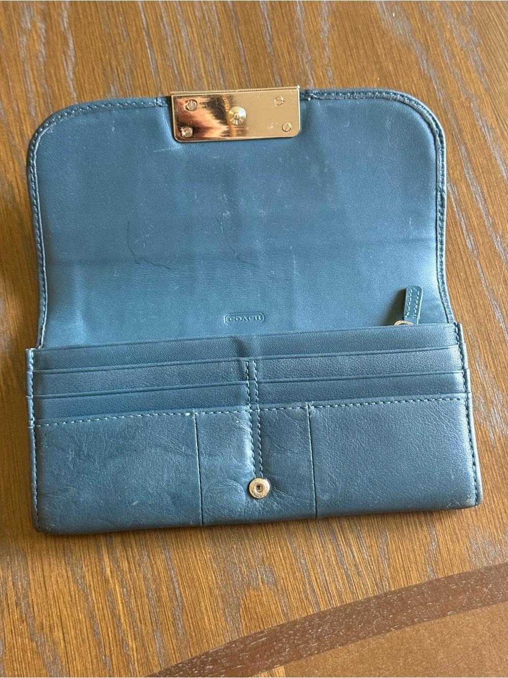 COACH Kristin Blue Smoke Leather Slim Envelope Wallet - Picture 5 of 6